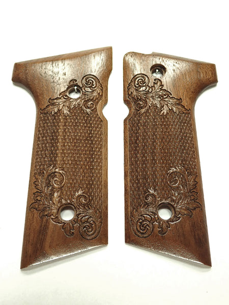 Walnut Floral Checkered Beretta 92x,Vertec, M9A3 Grips Engraved Textured