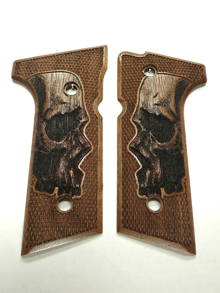 --Walnut Skull Beretta 92x,Vertec, M9A3 Grips Engraved Textured