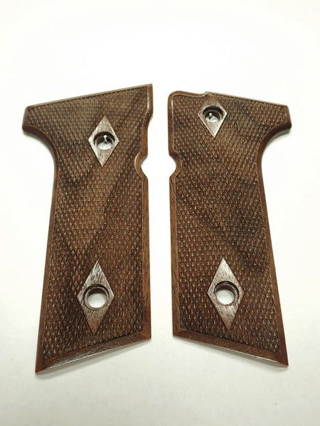 Walnut Double Diamond Checkered Beretta 92x,Vertec, M9A3 Grips Engraved Textured