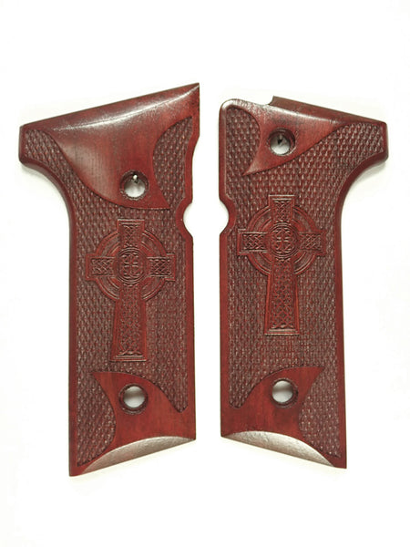 Rosewood Celtic Cross Beretta 92x,Vertec, M9A3 Grips Engraved Textured