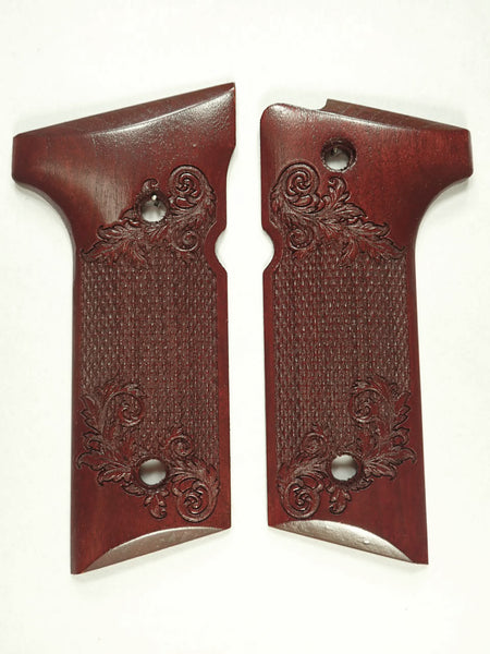 Rosewood Floral Checkered Beretta 92x,Vertec, M9A3 Grips Engraved Textured