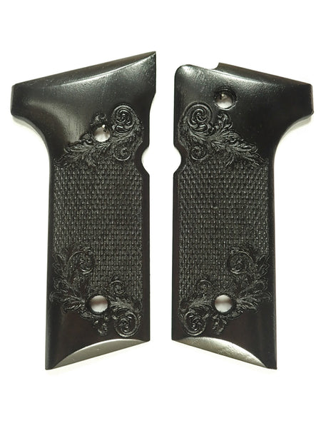 --Ebony Floral Checkered Beretta 92x,Vertec, M9A3 Grips Engraved Textured