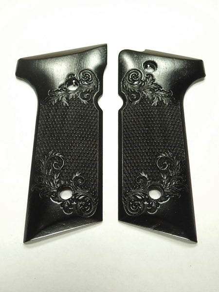 --Ebony Floral Checkered Beretta 92x,Vertec, M9A3 Grips Engraved Textured