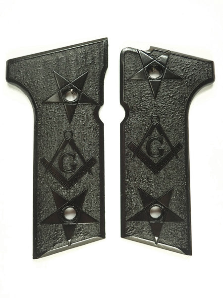 --Ebony Masonic Beretta 92x,Vertec, M9A3 Grips Engraved Textured
