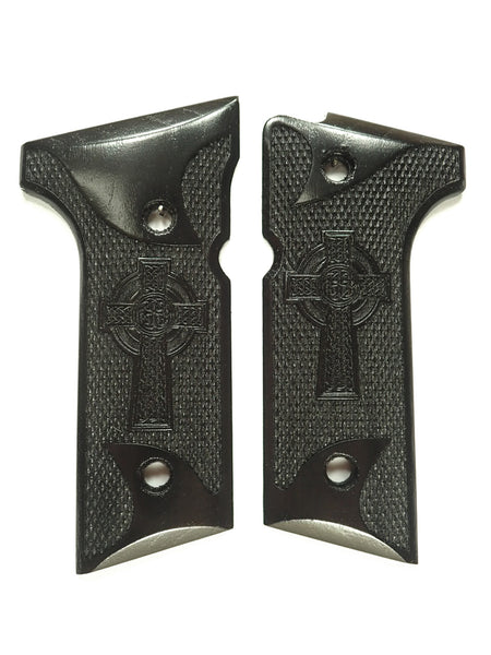 Ebony Celtic Cross Beretta 92x,Vertec, M9A3 Grips Engraved Textured