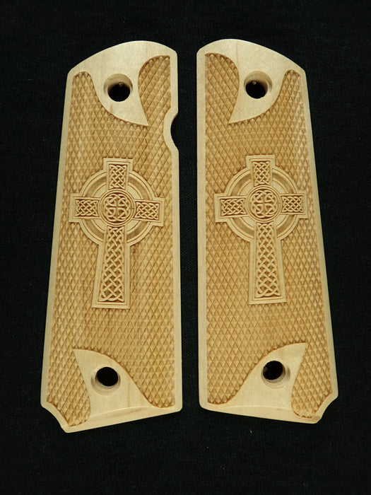 Maple Celtic Cross #1 1911 Grips (Full Size) X