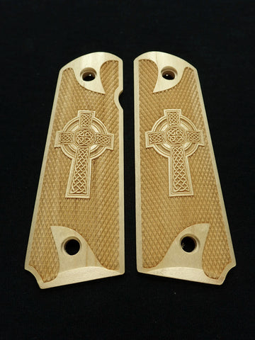 --Maple Celtic Cross #1 1911 Grips (Compact)