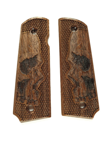 --Walnut Skull Checkered Grips Compatible/Replacement for Browning 1911-22 1911-380 Grips