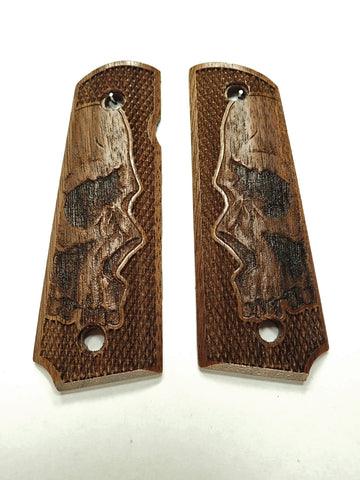 --Walnut Skull Checkered Grips Compatible/Replacement for Browning 1911-22 1911-380 Grips