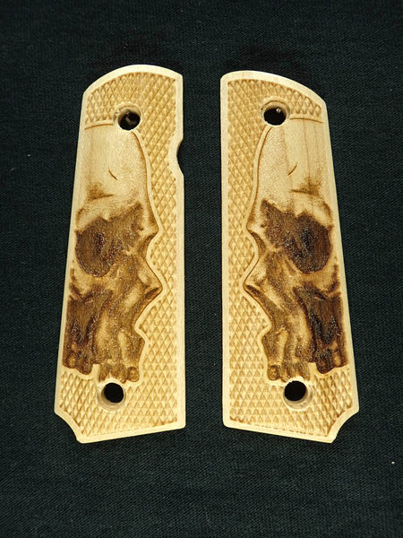 --Maple Skull Checkered Grips Compatible/Replacement for Browning 1911-22 1911-380 Grips