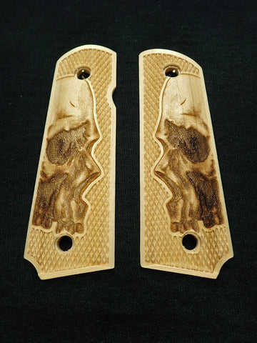 --Maple Skull Checkered Grips Compatible/Replacement for Browning 1911-22 1911-380 Grips