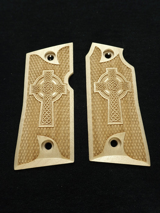 Maple Celtic Cross Colt Mustang Pocketlite Grips X