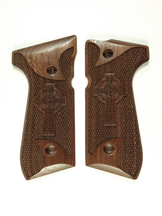 Walnut Celtic Cross #1 Beretta 92fs Grips