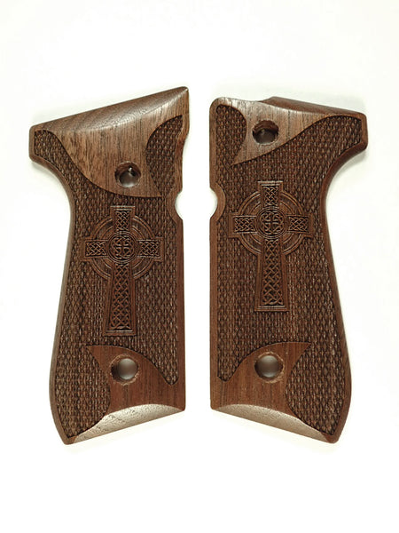 --Walnut Celtic Cross Beretta 92fs Grips #1