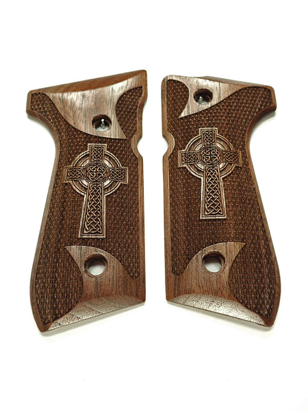 --Walnut Celtic Cross Beretta 92fs Grips #1