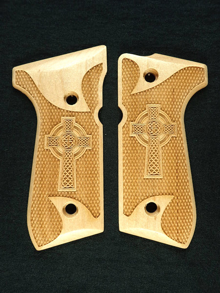 --Maple Celtic Cross Beretta 92fs Grips #1