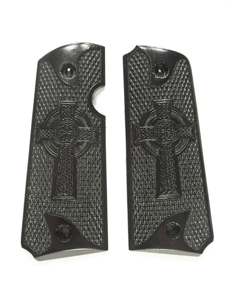 Ebony Celtic Cross Rock Island 380 1911 Grips