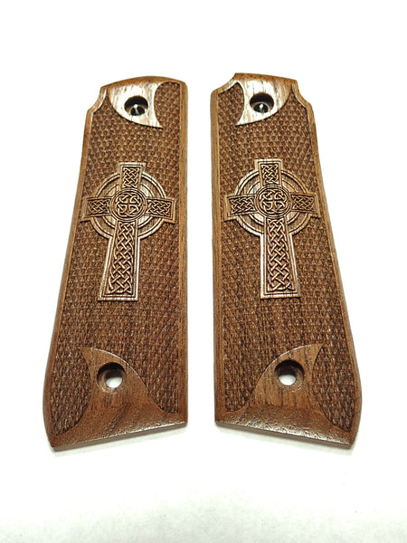 Walnut Celtic Cross Ruger Mark IV 22/45 Grips Checkered Engraved Textured