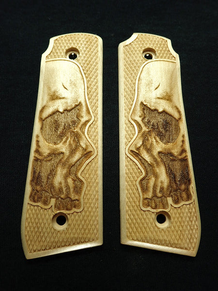 --Maple Skull Ruger Mark IV 22/45 Grips Checkered Engraved Textured