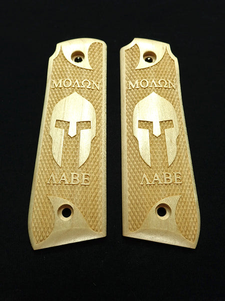 --Maple Molon Labe Spartan Ruger Mark IV 22/45 Grips Checkered Engraved Textured