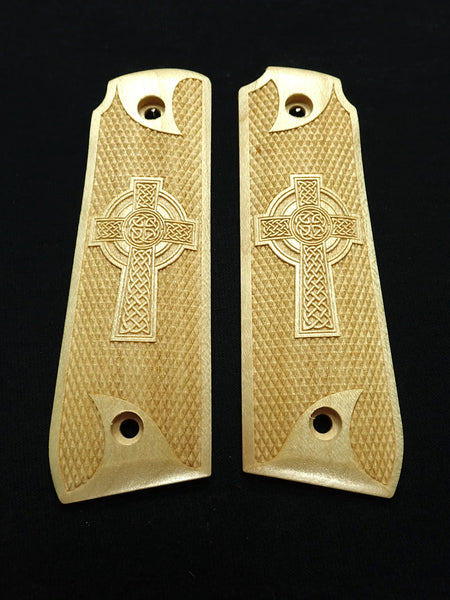 Maple Celtic Cross Ruger Mark IV 22/45 Grips Checkered Engraved Textured #1