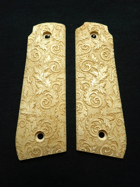 --Maple Floral Scroll Ruger Mark IV 22/45 Grips Checkered Engraved Textured