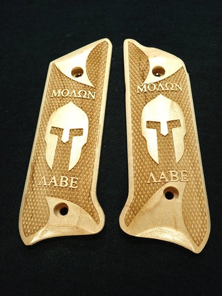 --Maple Molon Labe Spartan Ruger Mark II/III Grips Checkered Engraved Textured
