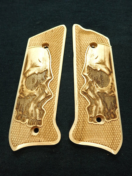 --Maple Skull Ruger Mark II/III Grips Checkered Engraved Textured