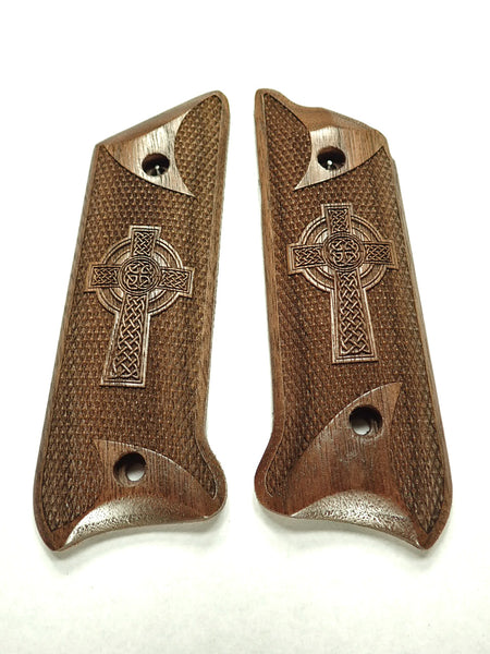 Walnut Celtic Cross Ruger Mark II/III Grips Checkered Engraved Textured