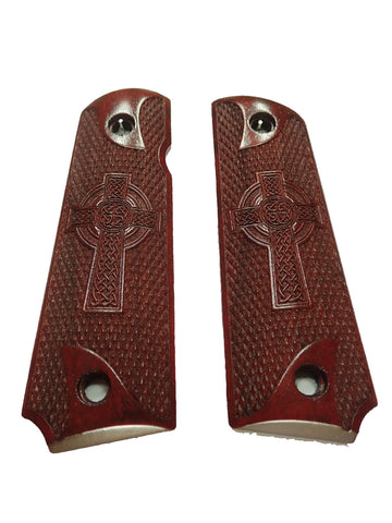 --Rosewood Celtic Cross Grips Compatible/Replacement for Browning 1911-22 1911-380 Grips