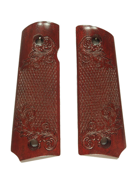 --Rosewood Floral Checker Grips Compatible/Replacement for Browning 1911-22 1911-380 Grips