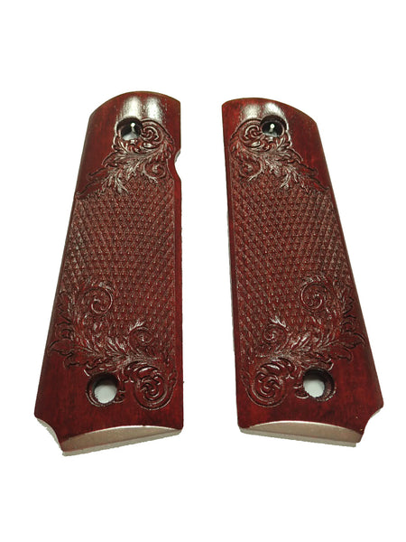 --Rosewood Floral Checker Grips Compatible/Replacement for Browning 1911-22 1911-380 Grips