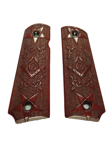 --Rosewood Masonic Grips Compatible/Replacement for Browning 1911-22 1911-380 Grips