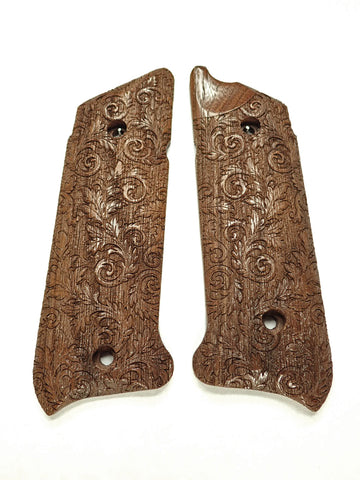 Walnut Floral Scroll Ruger Mark IV Grips Checkered Engraved Textured