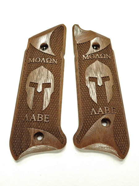 Walnut Molon Labe Spartan Helmet Ruger Mark IV Grips Checkered Engraved Textured