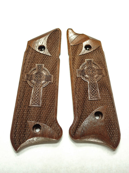 Walnut Celtic Cross Ruger Mark IV Grips Checkered Engraved Textured