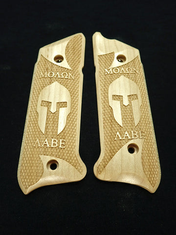 Maple Molon Labe Spartan Helmet Ruger Mark IV Grips Checkered Engraved Textured