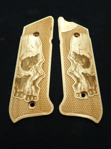 --Maple Skull Ruger Mark IV Grips Checkered Engraved Textured