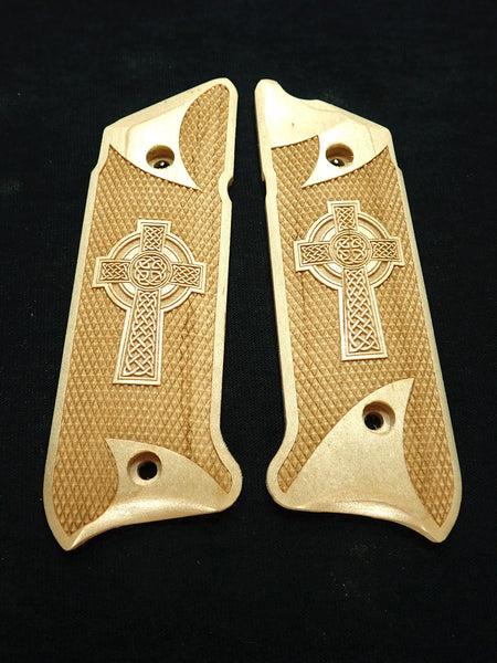 --Maple Celtic Cross Ruger Mark IV Grips Checkered Engraved Textured #1