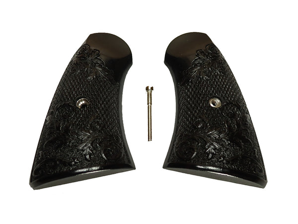 Ebony Floral Checker Uberti Schofield Grips Checkered Engraved Textured