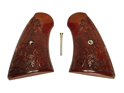 Rosewood Floral Checker Uberti Schofield Grips Checkered Engraved Textured