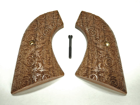 --Walnut Floral Scroll Ruger New Vaquero Grips Checkered Engraved Textured