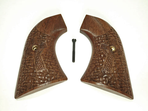 Walnut Braided Celtic Cross Ruger New Vaquero Grips Checkered Engraved Textured