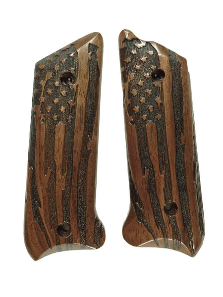 Walnut American Flag Ruger Mark II/III Grips Checkered Engraved Textured