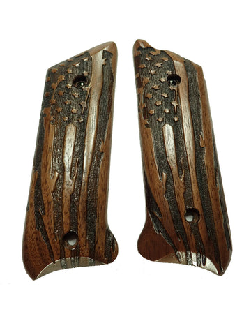 Walnut American Flag Ruger Mark II/III Grips Checkered Engraved Textured