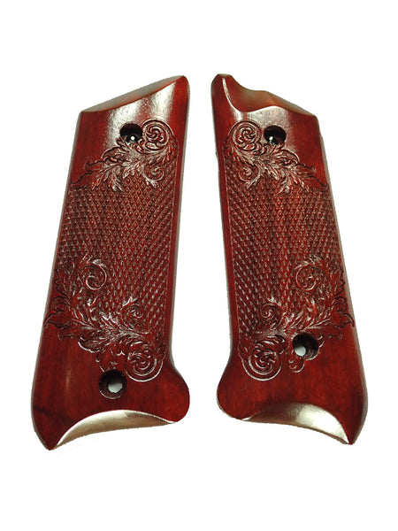 --Rosewood Floral Checker Ruger Mark II/III Grips Checkered Engraved Textured