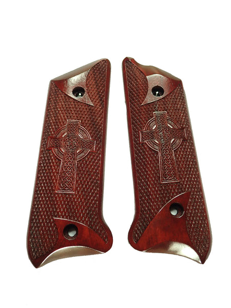 Rosewood Celtic Cross #1 Ruger Mark II/III Grips Checkered Engraved Textured