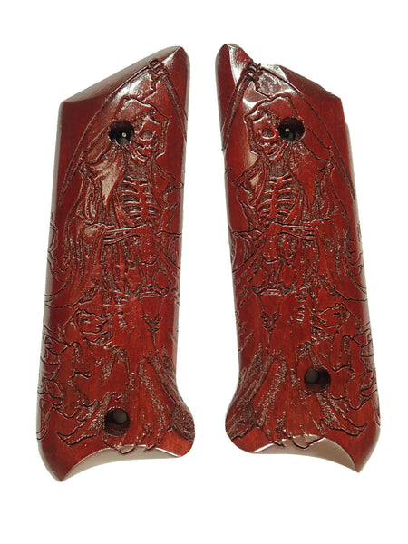 --Rosewood Grim Reaper Ruger Mark II/III Grips Checkered Engraved Textured