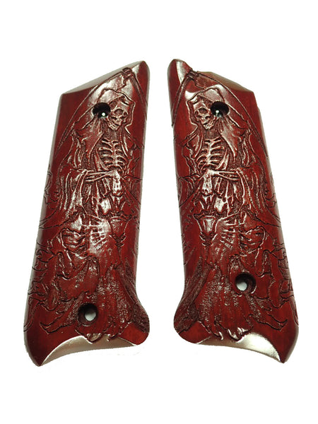 --Rosewood Grim Reaper Ruger Mark II/III Grips Checkered Engraved Textured