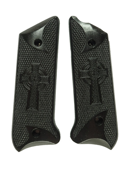 --Ebony Celtic Cross #1 Ruger Mark II/III Grips Checkered Engraved Textured